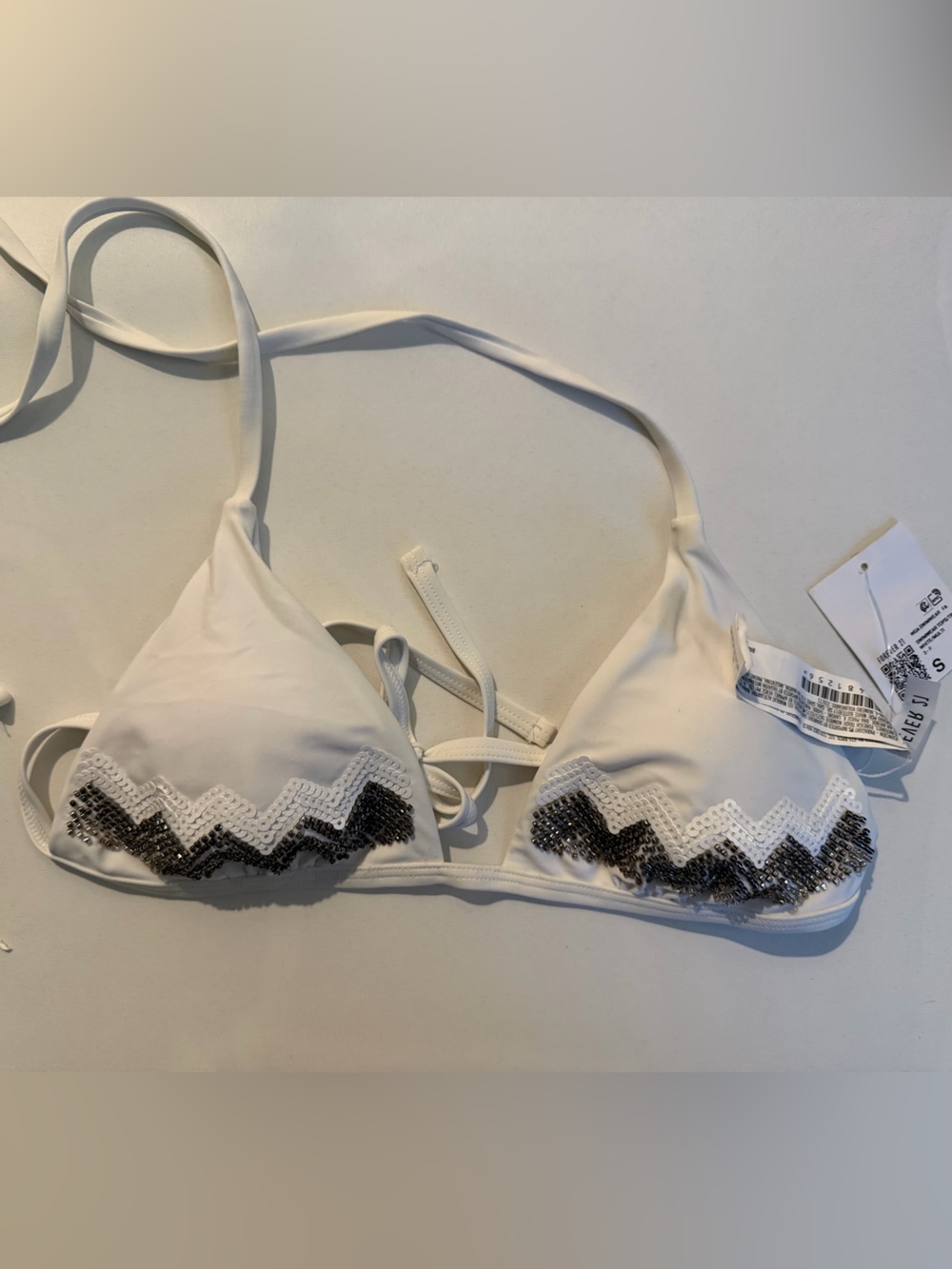 Forever 21 White Sequin Zigzag Bandeau Bikini Top